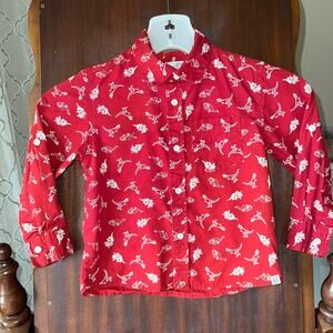 Sovereign Code Shirt boys 4T Dinosaur Print long Sleeve Button Up red